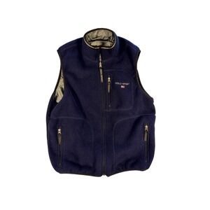POLO SPORT Ralph Lauren Fleece Vest Navy Blue Mens Medium Zip Pockets USA Made